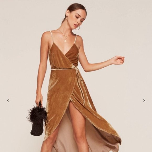 reformation gold velvet dress